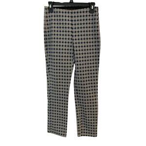 Zara Basic Womens XS Geometric Print Pants Black/White/Blue Stretchy Slim Fit Tr